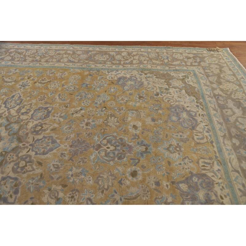 Hand Knotted Oriental 100% Wool Carpet Traditional Floral Yellow & Gold Najafabad Area Rug - 12' 10'' X 9' 3''