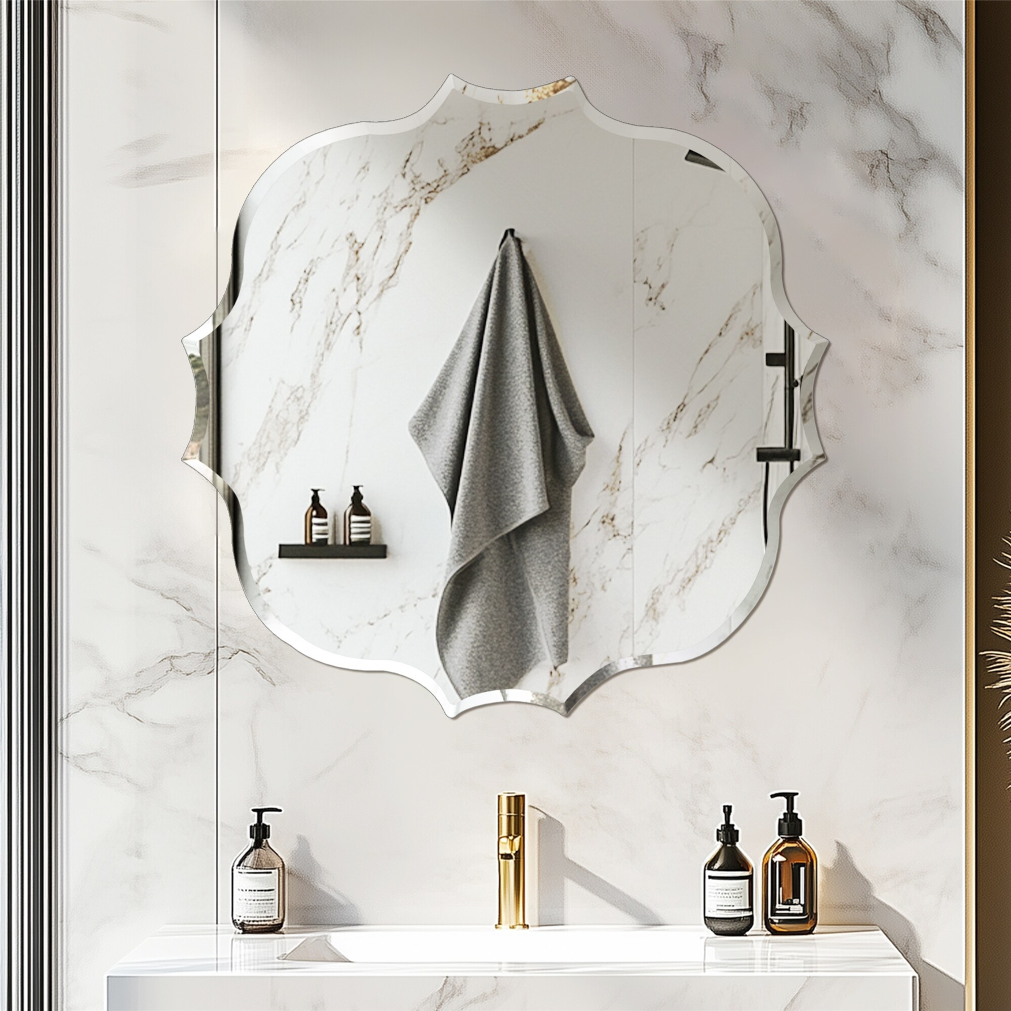 Irregular Bathroom Mirror Firm Wall Mount Vanity Mirror w/Beveled