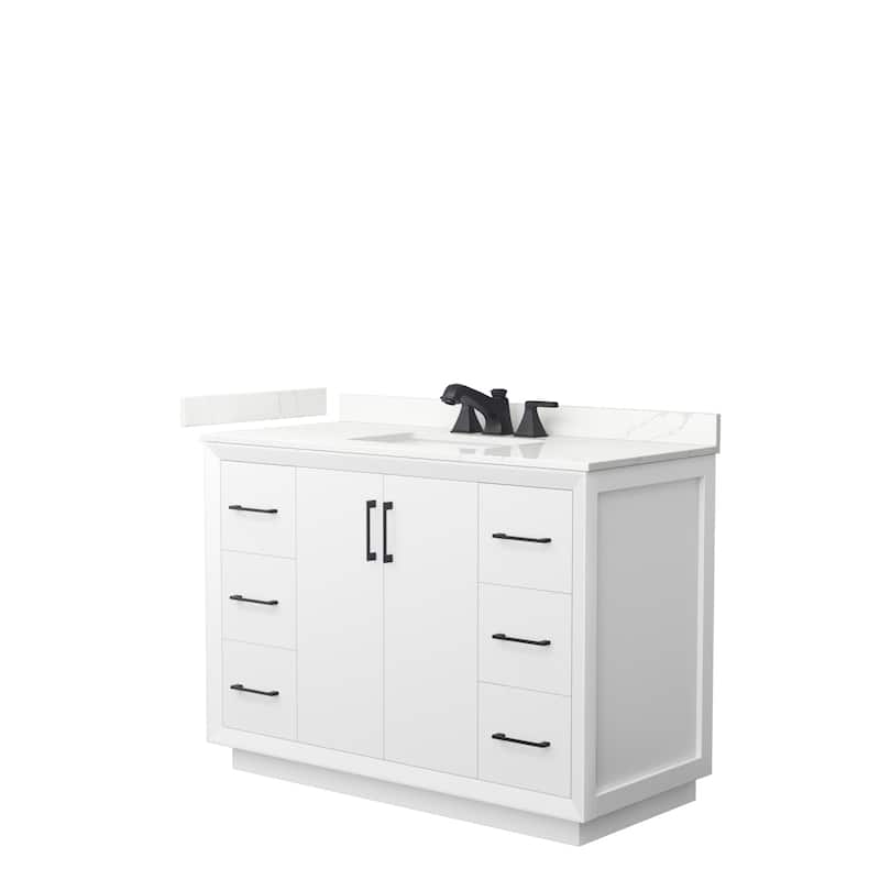 Strada 48-inch Single Vanity, Quartz Top - White, Black Trim, Giotto Quartz Top