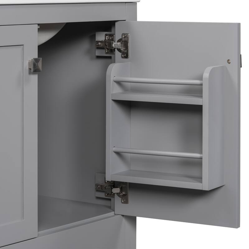 GDFStudio - Aurora Wood Bathroom Vanity Set with Ceramic Sink and Divided Drawers