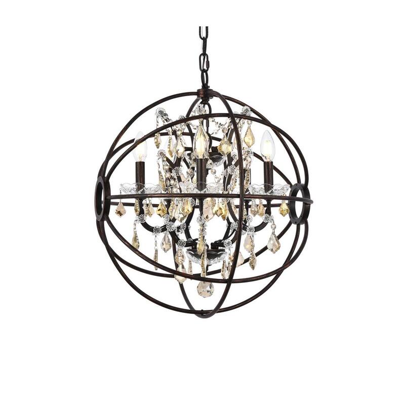 Royce Edge 5 light Dark Bronze Pendant - dark bronze royal cut golden teak (smoky) crystals