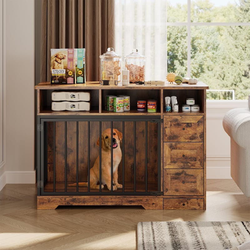 Dog Crate Furniture with Storage Drawers, End Table Design