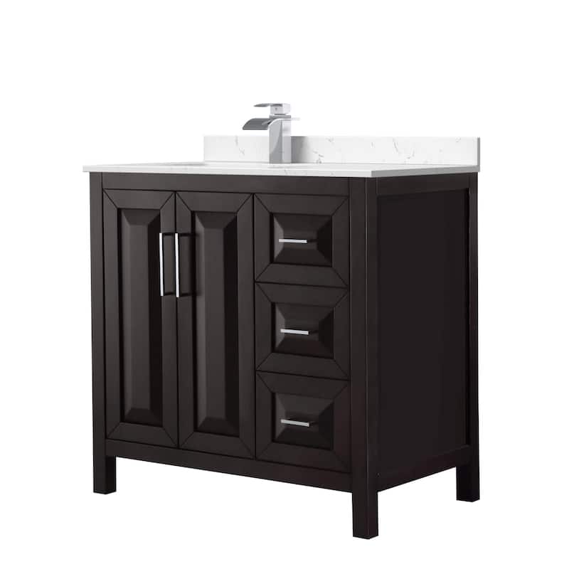 Wyndham Collection WCV252536S-Left-VCA-MXX Daria 36" Free Standing - Dark Espresso / Carrara Cultured Marble Top /
