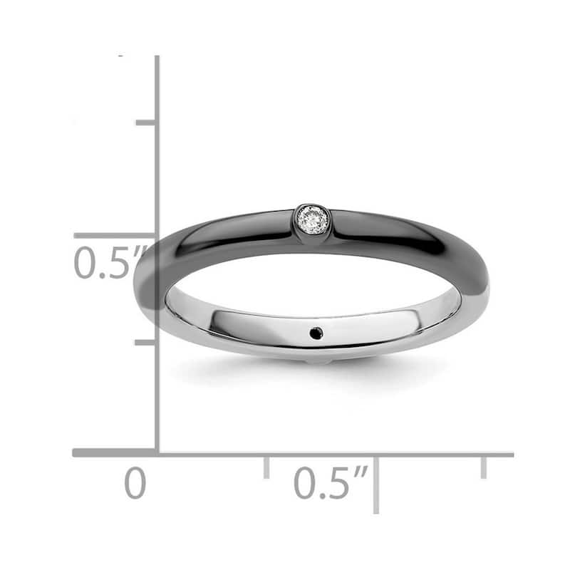 Curata 2.25mm 925 Sterling Silver Bezel Reversible Ruthenium plating Stackable Expressions Polished Half White Black Diamond