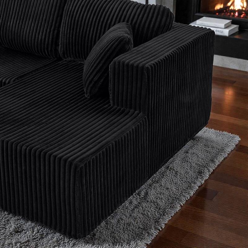 U Shaped Modular Sectional Sofa, Modern Minimalist Corduroy Compressed Couch, Sleeper Sofa for Living Room