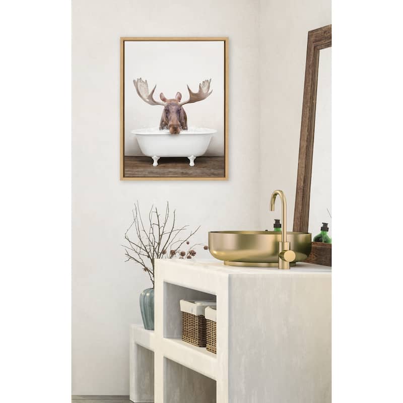 Kate and Laurel Sylvie Moose Bubble Bath Framed Canvas by Amy Peterson