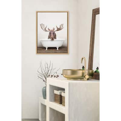 Kate and Laurel Sylvie Moose Bubble Bath Framed Canvas by Amy Peterson