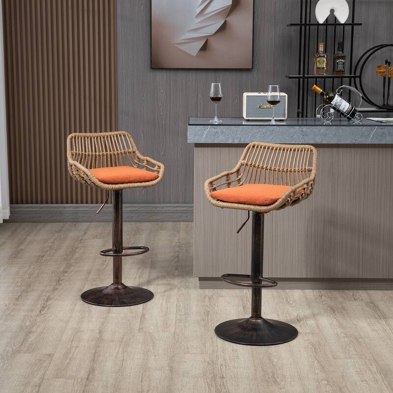 Set of 2 Swivel Bar Stools Adjustable Counter Height with Footrest