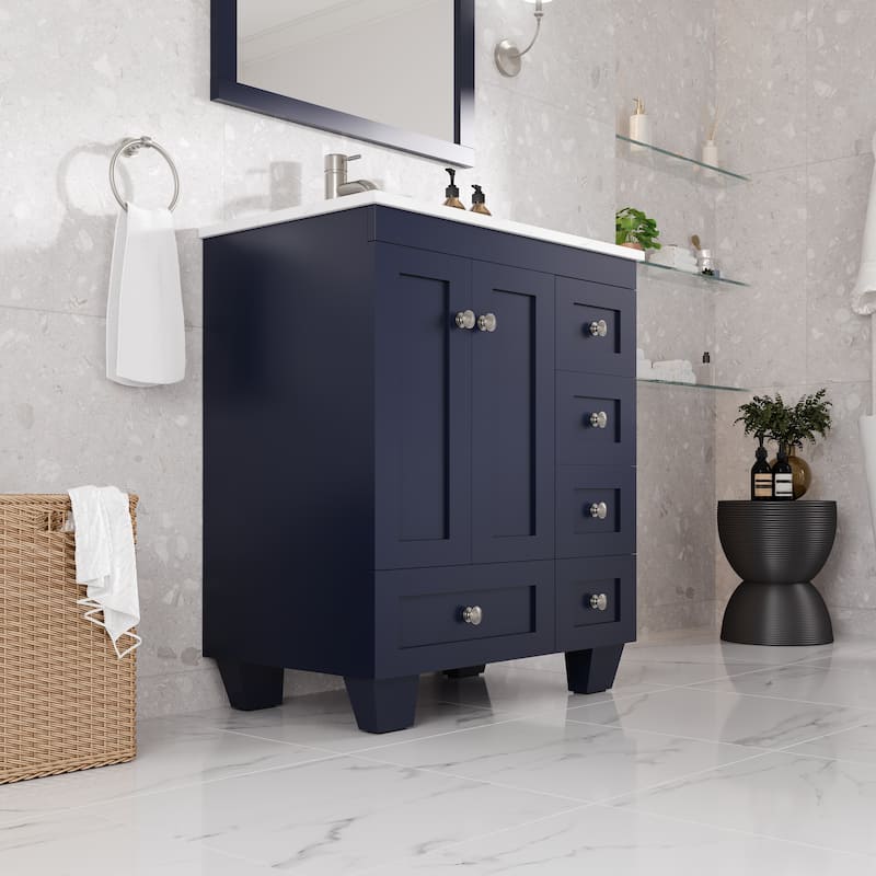 Eviva Happy 28"W Bath Vanity with Carrara Quartz Top