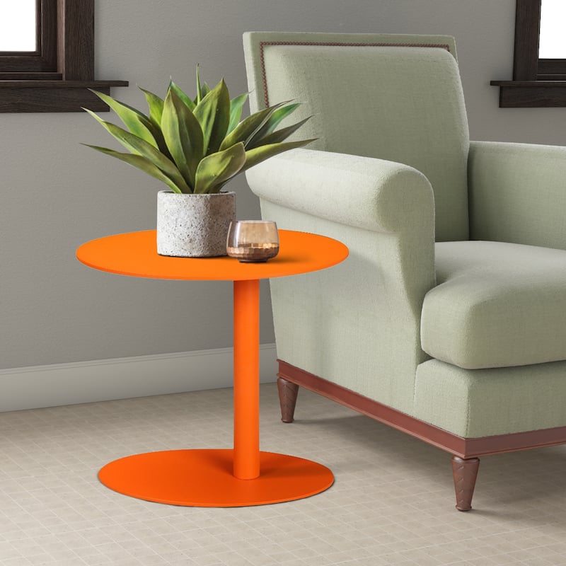 Modern Metal Outdoor Side Table with Oval Top and Base, Orange