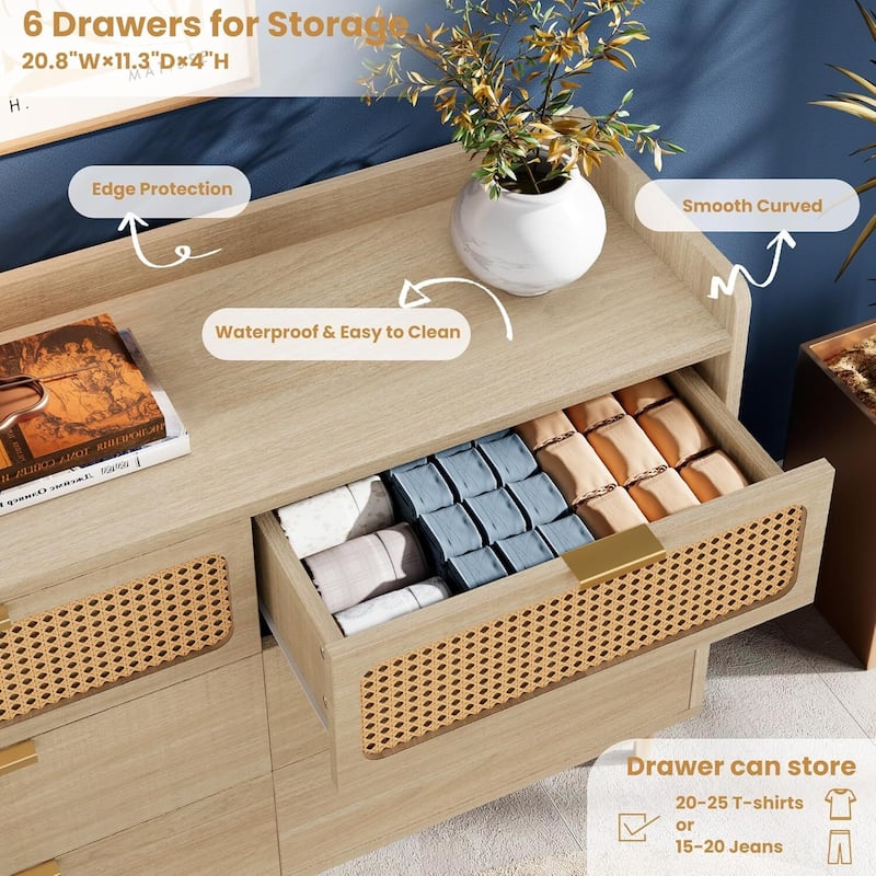 Modern 6 Drawer Double Dresser, TV Stand for Bedroom, Living Room