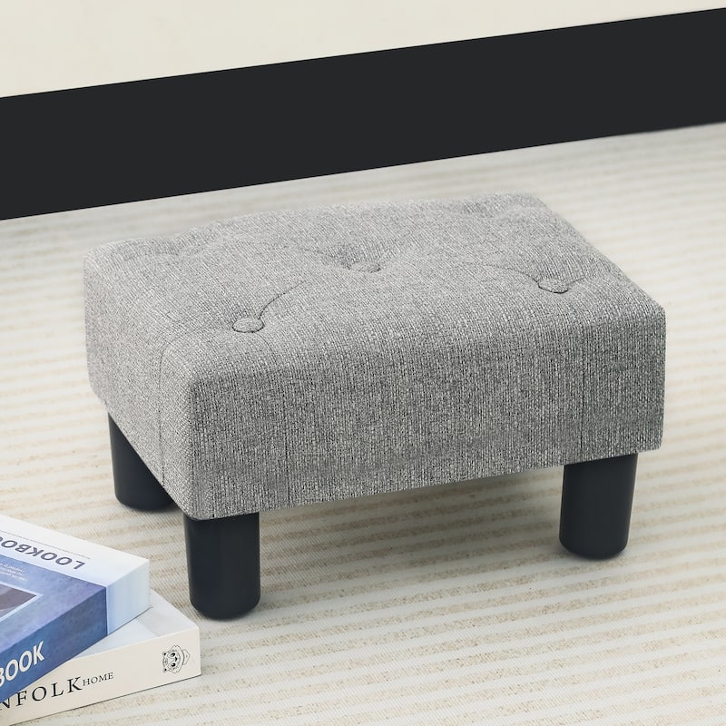 Adeco Button Tufted Linen Foot Stool Rectangular Small Ottoman