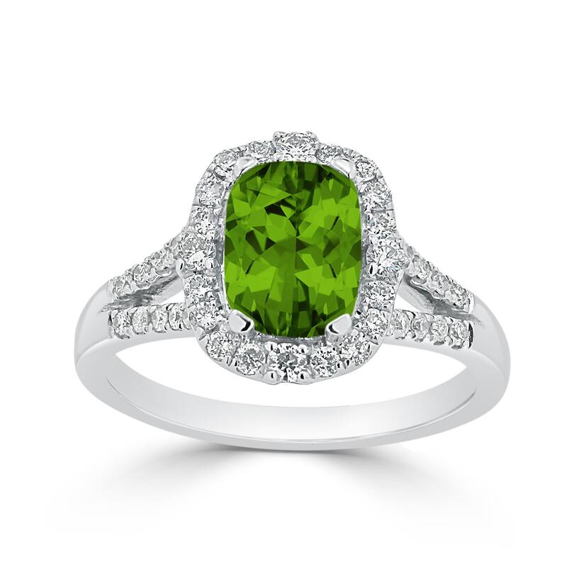 Auriya 1 3/4ct Cushion-cut Peridot Halo Diamond Engagement Ring 3/8cttw 14k Gold