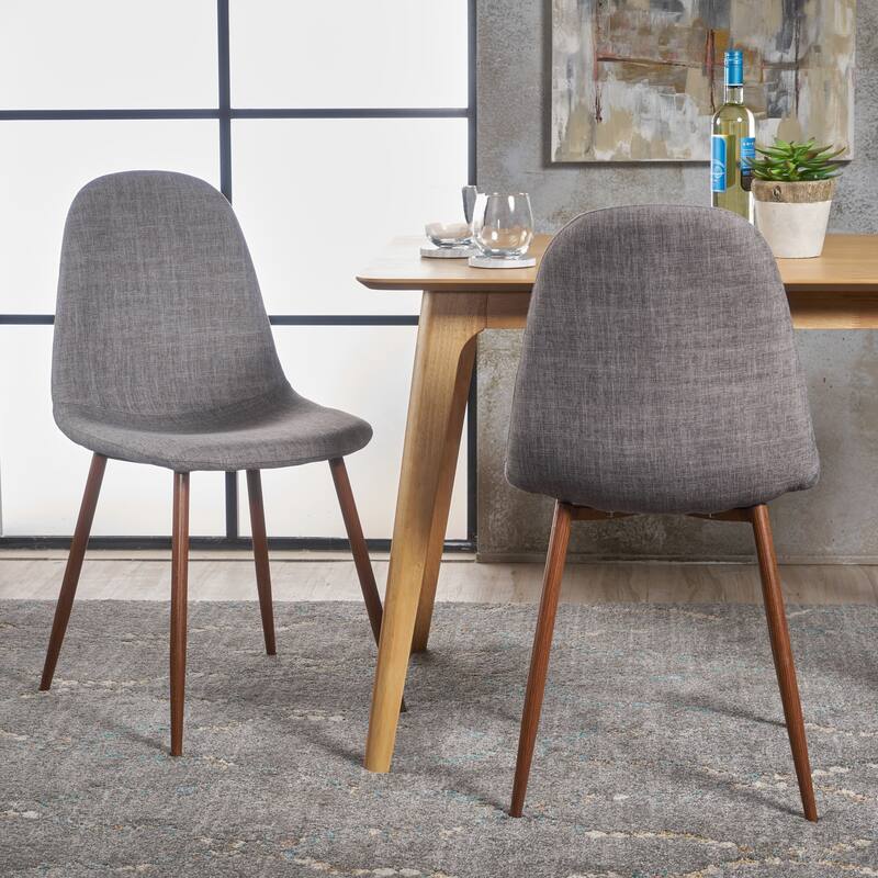 Mid-Century Modern Dining Chairs Set of 2, Armless Kitchen Chairs with Metal Legs, Fabric Upholstered Chair for Dining Room - Light Gray,Walnut