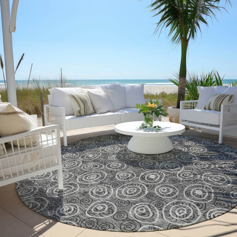 Machine Washable Indoor/ Outdoor Chantille Modern Bubbles Rug - Gray - 8' x 8'