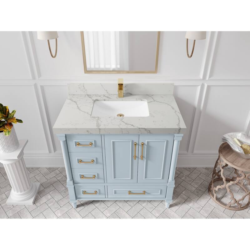 Willow Collections 36 in. W x 22 in. D Aberdeen Center Right Offset Sink Bathroom Vanity with Countertop - 2”Venatino - Blue Heather