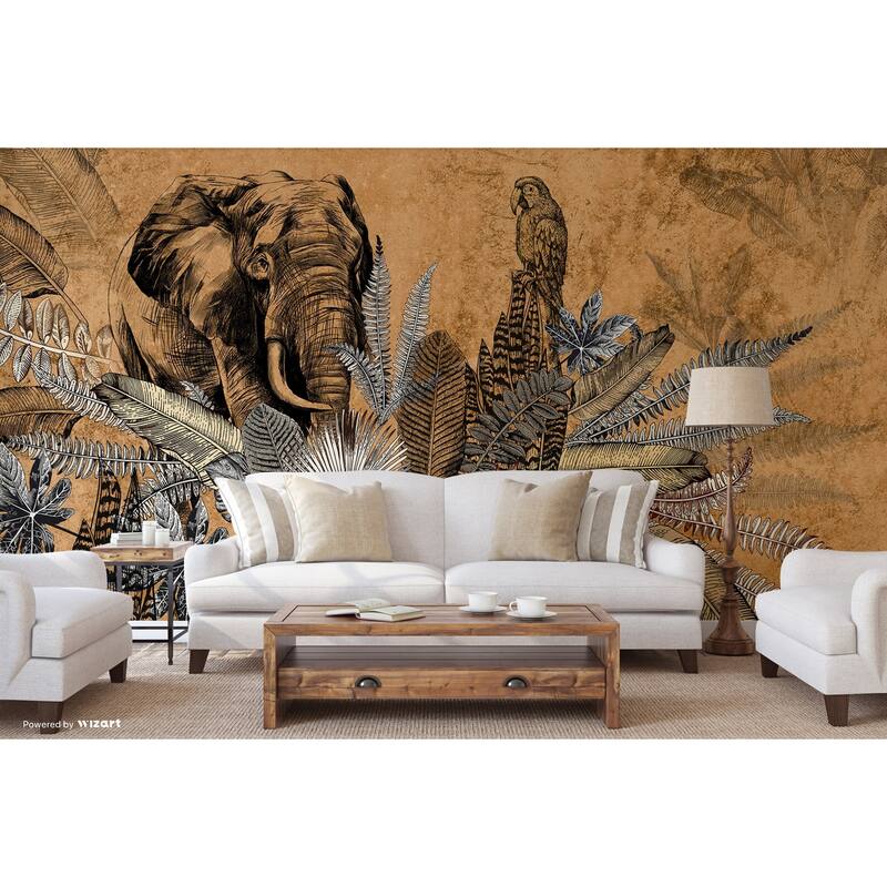 Vintage Safari Elegance Wallpaper Mural Intricate Foliage
