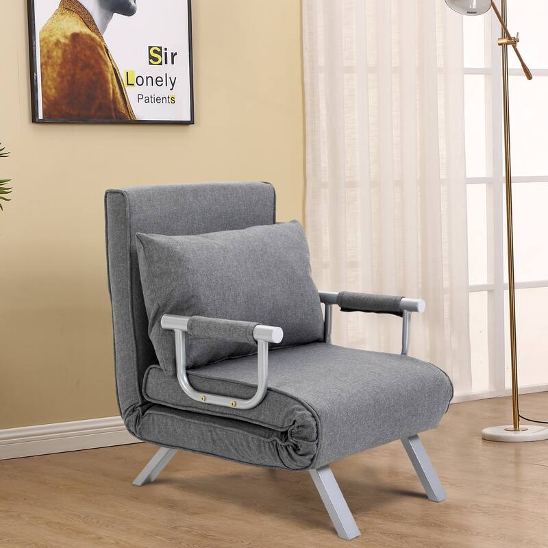 Light Grey 73" Single Person Folding 5 Position Convertible Sofa Bed with Pillow and Steel Frame for Home Office