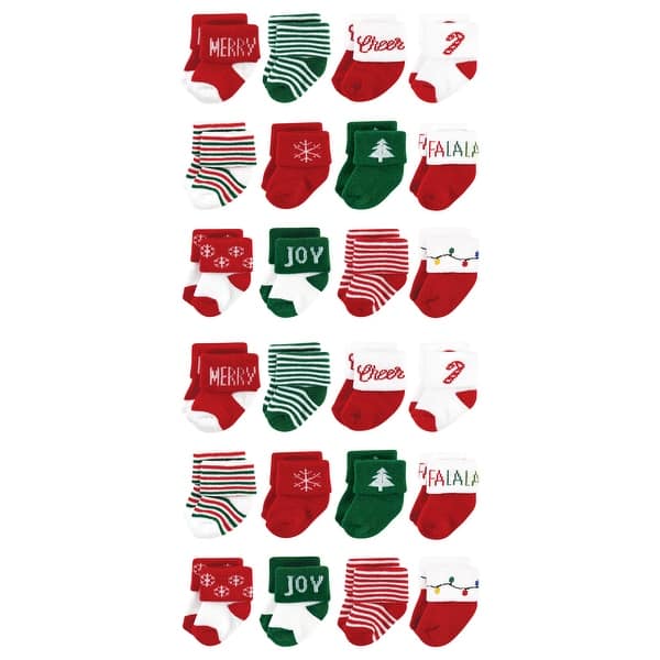 slide 1 of 1, Hudson Baby Cotton Rich Baby Terry Socks 24-Pack, 12 Days Of Christmas Falala 6-12 Months - 12 Days Of Christmas Falala