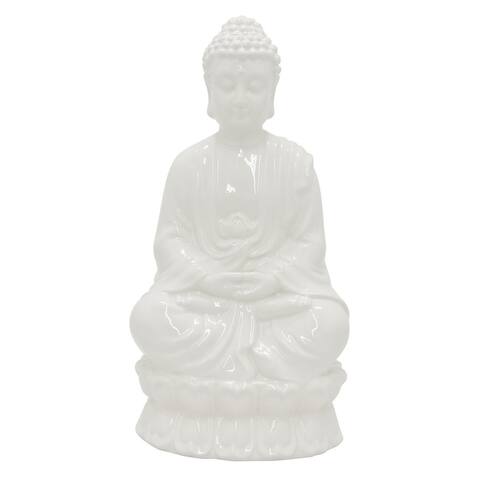 Plutus Brands Ceramic Buddha Sitting in White Porcelain