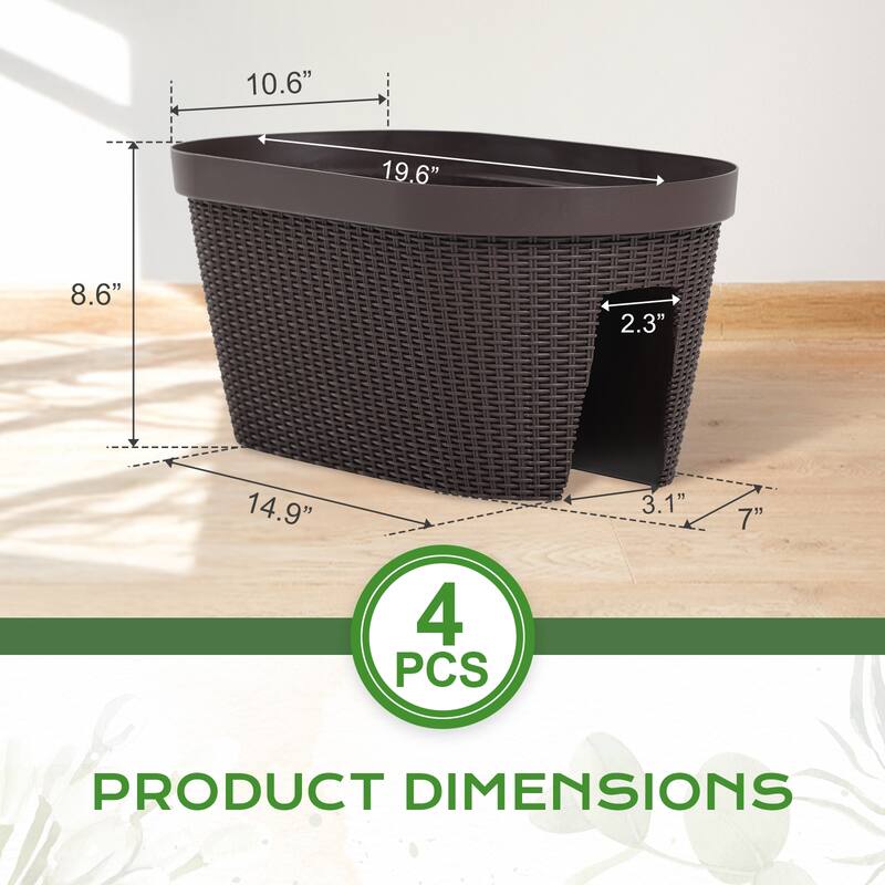 Aoodor 20'' Outdoor Balcony Railing PP Plastic Flower Pots - 4-Piece Set with Two Drainage Holes and Adjustable Brackets