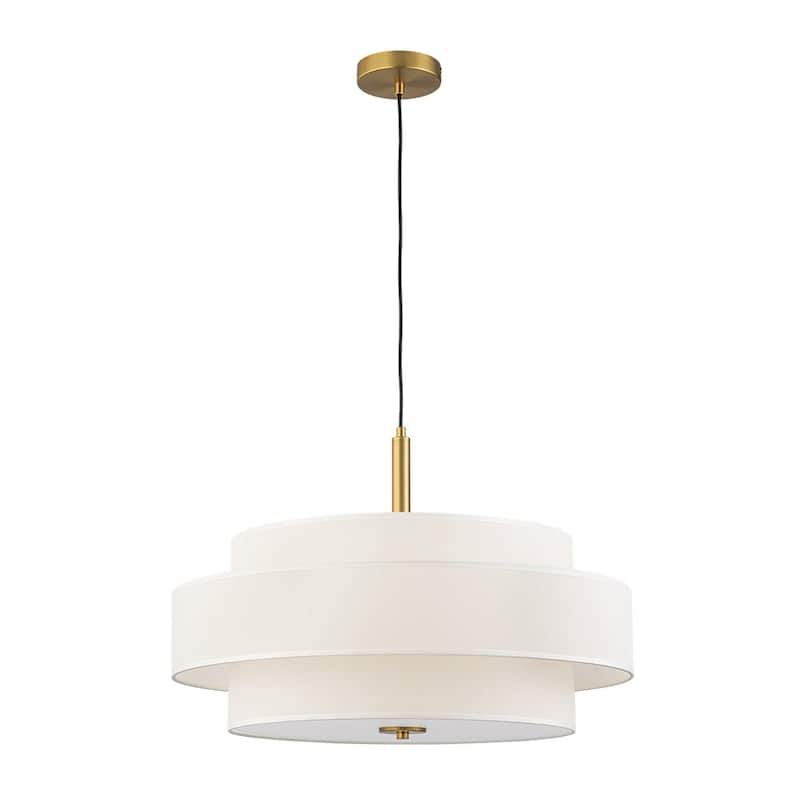 Linen Fabric Tiered Drum 3-Light Hanging Coastal Pendant - 23.6 in