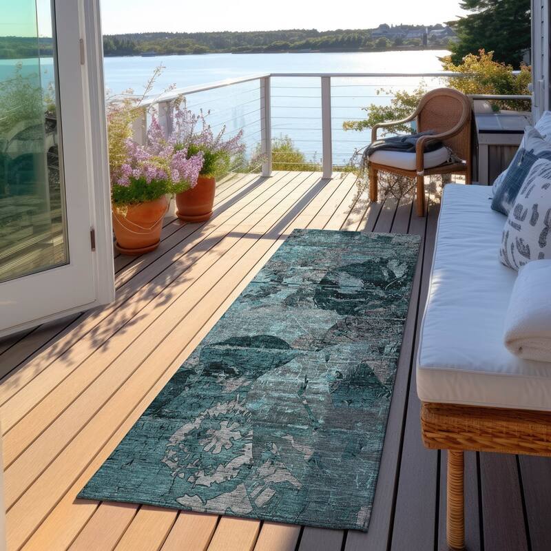 Alnave Artistic Abstract Weather Resistant Blended Style Runner Outdoor Rug
