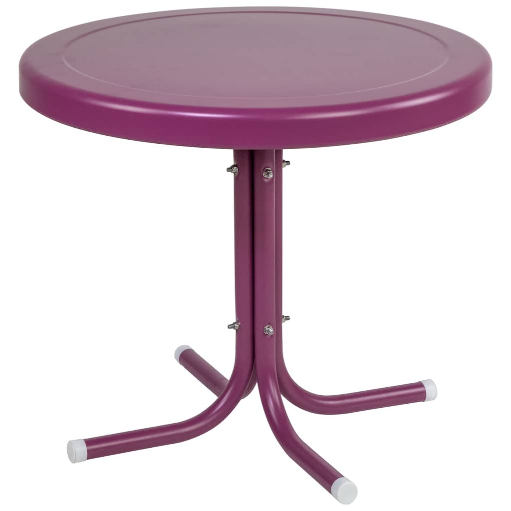 22" Outdoor Retro Tulip Steel Side Table Purple