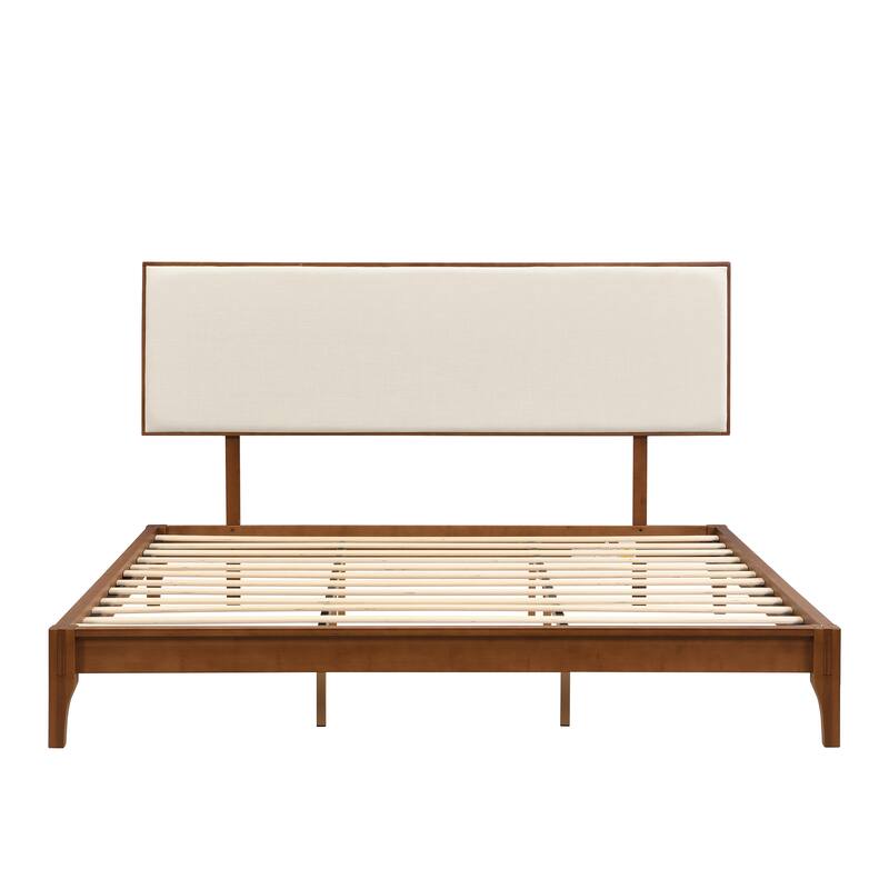Open Frame Platform Bed with Headboard, Solid Dry Bamboo Bed Frame