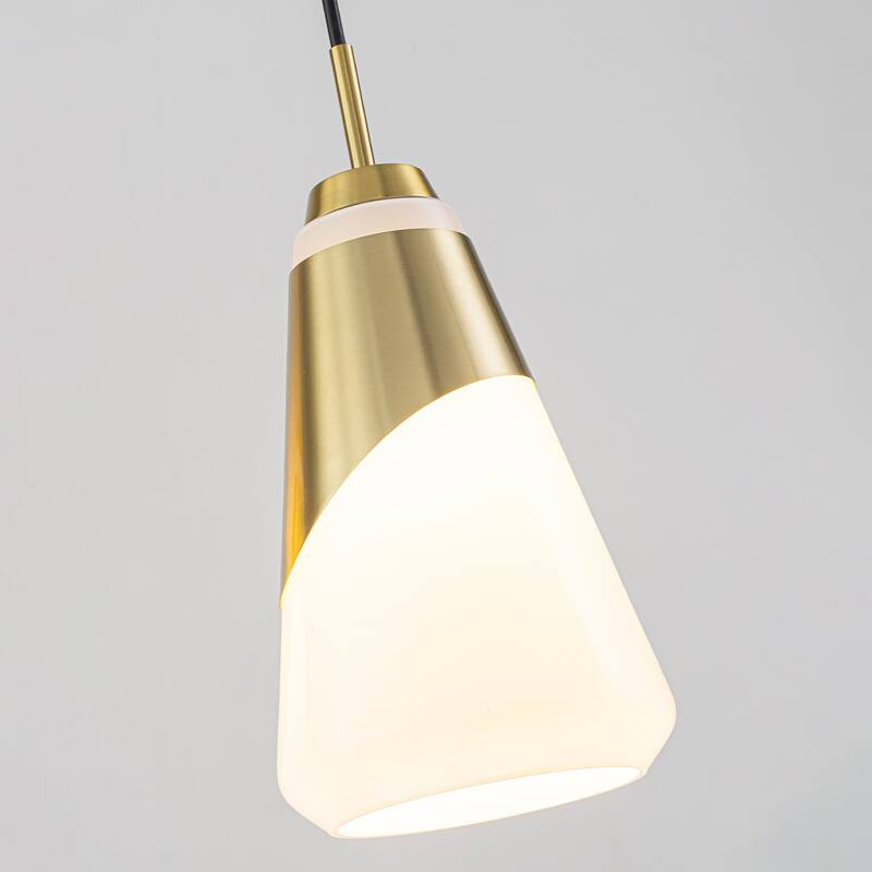 5-Light Gold Pendant Light with White Opal Glass Cone Shades - W 45.43-in