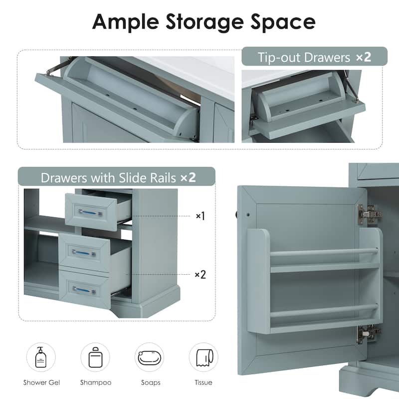 36" Bathroom Vanity Set with Ceramic Undermount Sink, Soft-Close Hinges & Tip-Out Drawers for Smart Storage