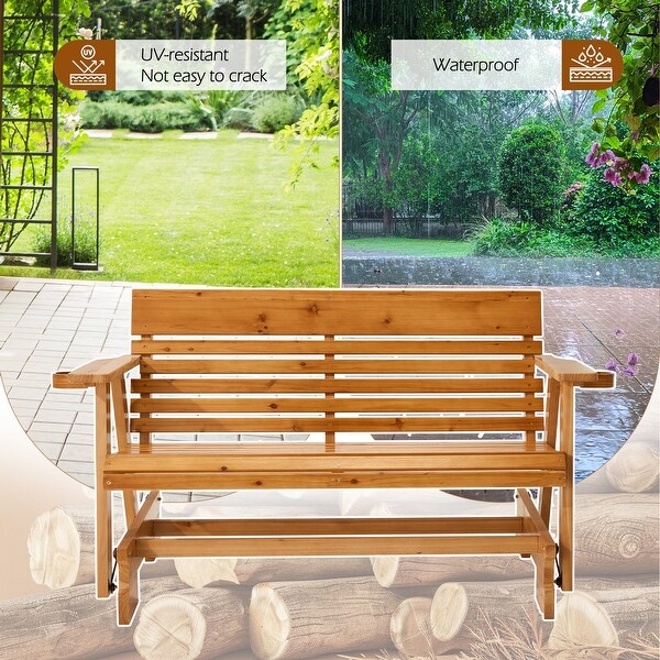 EROMMY Outdoor Wooden Glider Rocker Chair, High Backrest