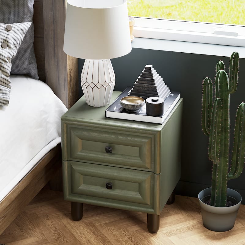 COZAYH Modern Geometric Dresser with Textured Frame Fronts, Contemporary Nightstand Featuring Rounded Pillar Pine Wood Legs
