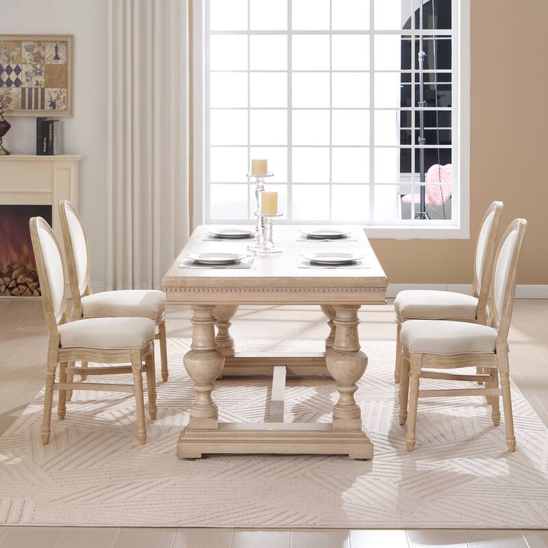 French Country Dining Chairs Set of 2, Upholstered Chairs with Round Back, Wire drawing and carving techniques