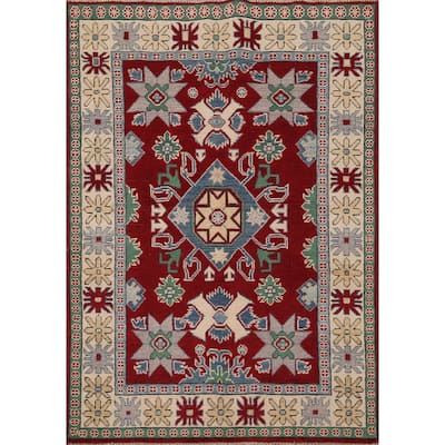 Red Kazak Oriental Rug Hand-Knotted Wool Carpet - 4'0" x 5'8"