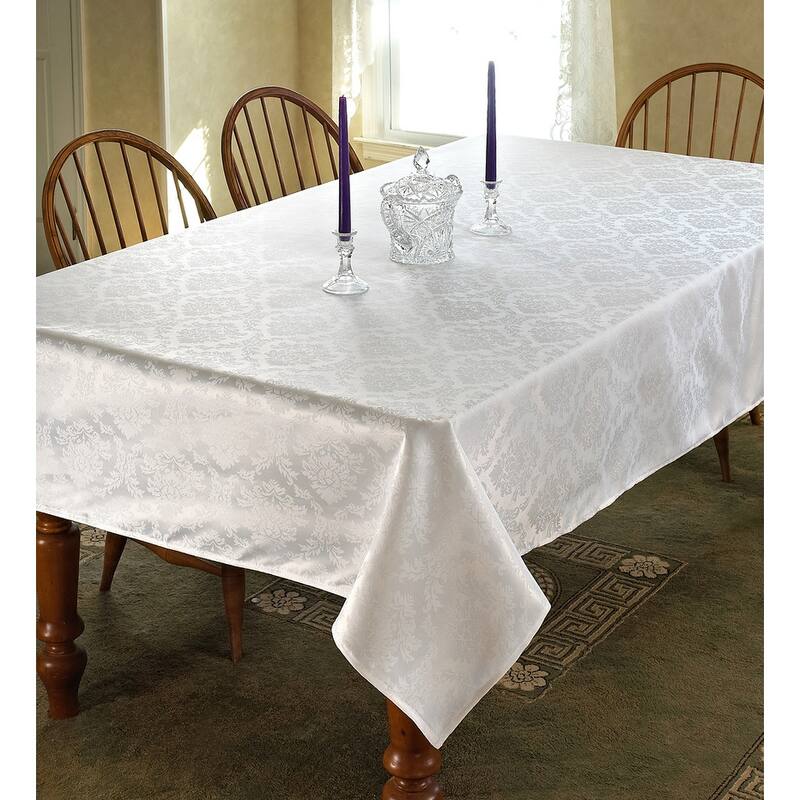 Violet Linen European Damask Pattern Tablecloth - 60" X 102" - White