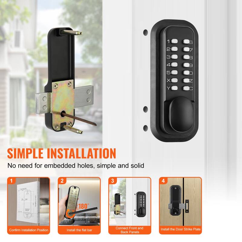 Mechanical Keyless Entry Door Lock Easy to Install, for Yard, Garden, Garage
