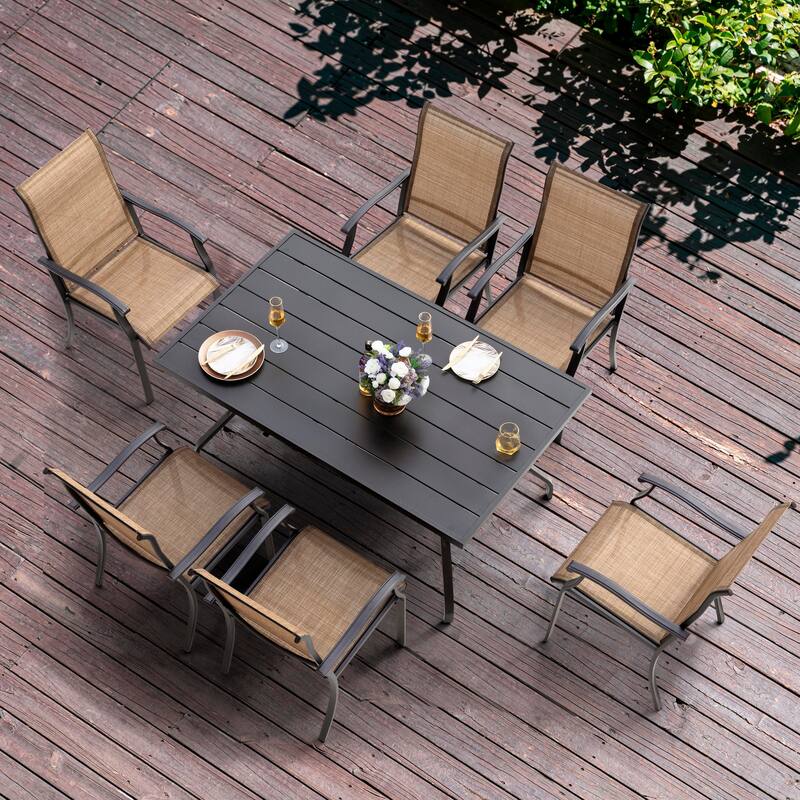 Outdoor Rectangle Powder-coated Iron Dining Table with 1.57'' Umbrella Hole