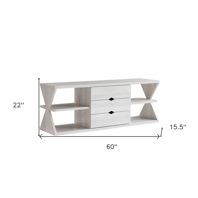 HomeRoots 60" White Wood Enclosed and Open Storage TV Stand - 60.00 in. x 22.00 in. x 15.50 in.