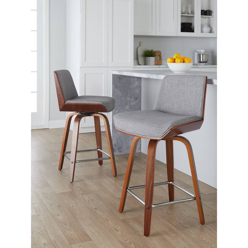 Carson Carrington Clemens 24" Fixed-Height Counter Stool with Bent Wood Legs & Square Footrest (Set of 2)