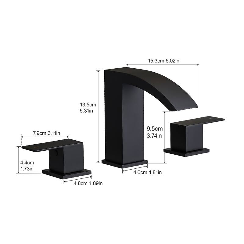 Bathroom Stainless Steel Faucets for Sink 3 Hole 8 inch Widespread Bathroom Sink Faucet Double Lever Handle Faucet with Hose