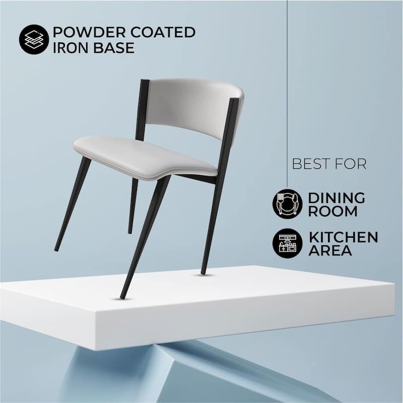 Modern Leather Dining Chair - Upholstered Accent Chair with Metal Legs, Curved Open Back & No Assembly - For Kitchen or Office