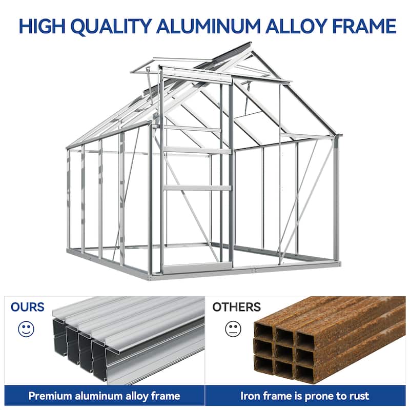 Moasis 6'W X 4/6/8/10/12/16'D Dual-wall PC Walk-in Hobby Greenhouse with Aluminum Frame