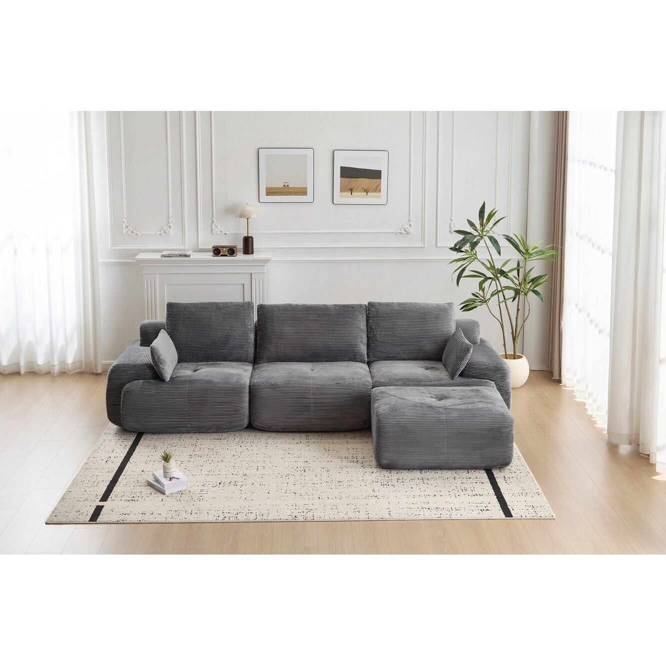 Modern Pet-Friendly Cloud Modular Sectional with Corduroy Fabric and Extra Deep Loveseat