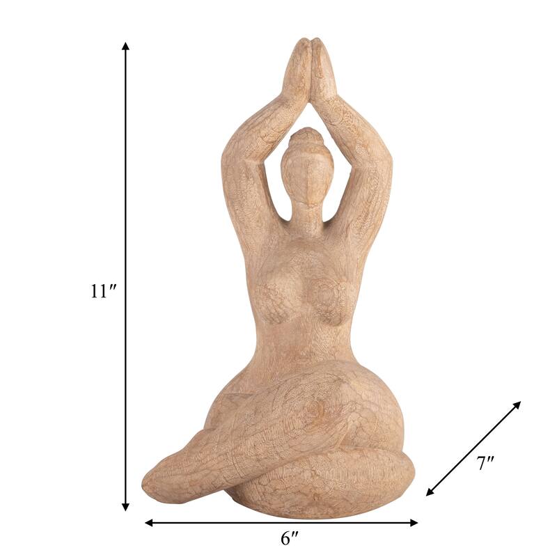 Decorative Namaste Female Figurine in Lotus Position, Yoga Meditation Sculpture, Resin, Brown 6.5 L x 6.5 W x 11 H