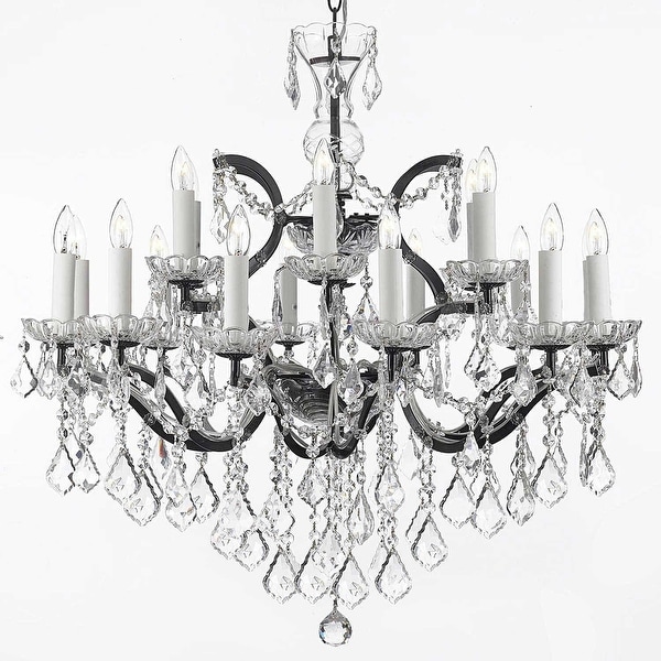 19th Baroque Iron & Crystal Chandelier Lighting H28 x W30