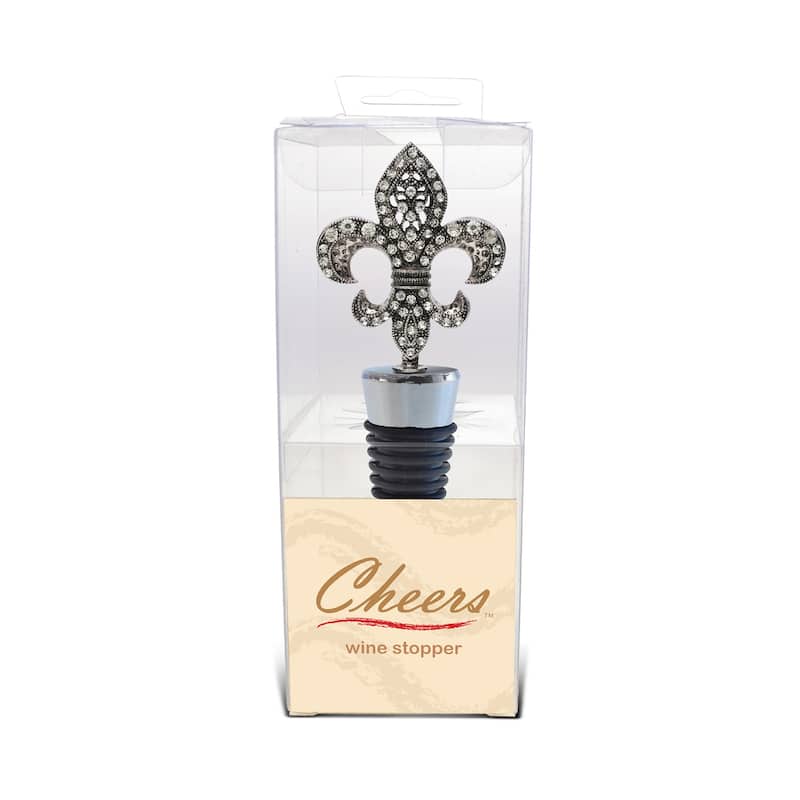 Cheers Fleur De Lis Metal Wine Stopper - Elegant Vacuum Seal - 5 inches