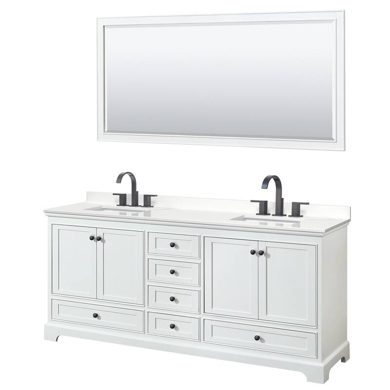 Wyndham Collection WCS202080D-QTZ-US3M70 Deborah 80" Free Standing - White / White Quartz Top / Matte Black Hardware
