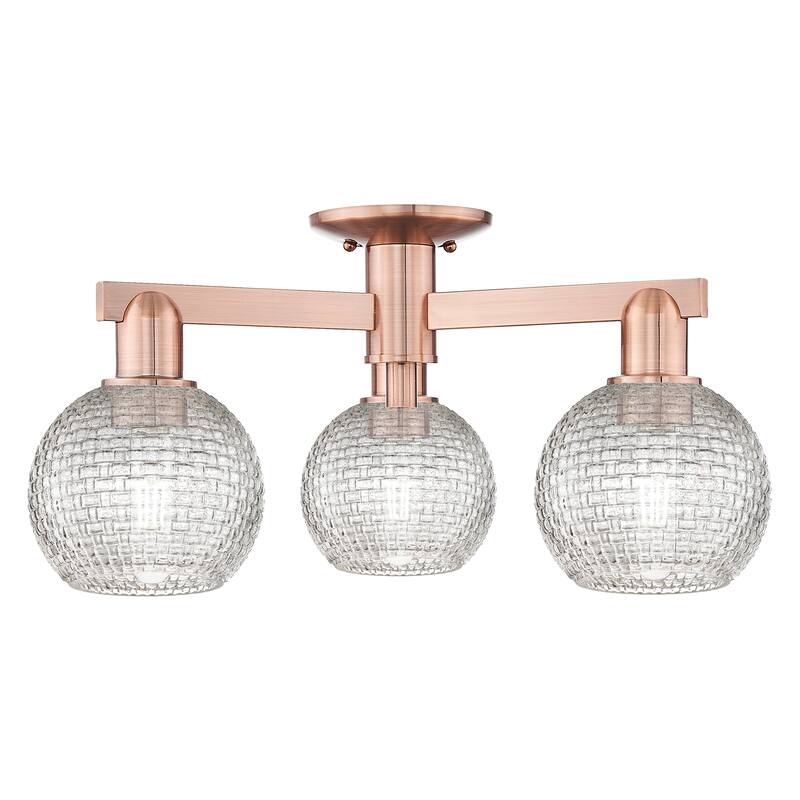 Innovations Lighting Endless Possibilities Arcadia - Athens - 3 Light 23" Basketweave Semi-Flush Mount - Antique Copper