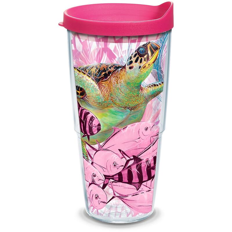 Tervis Guy Harvey Made in USA Double Walled Insulated Travel Tumbler, Breast Cancer Awareness Turtles - 24oz - Classic